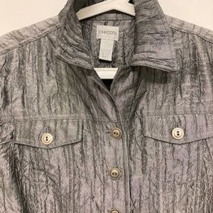 Chico's cropped grey silver jacket size 2